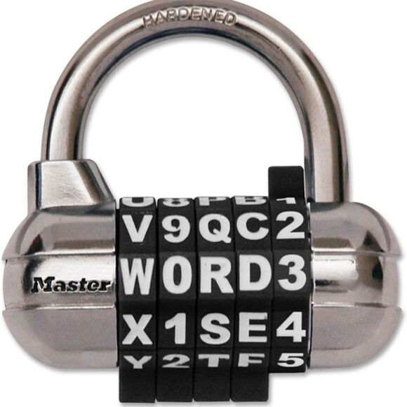 NWT Master Lock Padlock Set Your Own WORD Combination Lock Black 1534DBLK - Picture 1 of 3